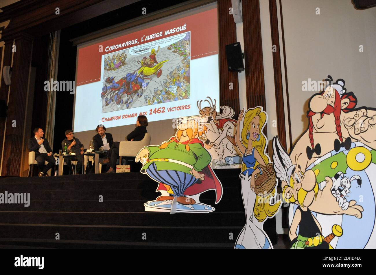 bicycle Cloudy Delicious Didier Conrad, Jean-Yves Ferri, daughter of the late scenarist and  co-creator of Asterix and Obelix cartoons Rene Goscinny, Anne Goscinny  attending the press conference for the announcement of the release of the