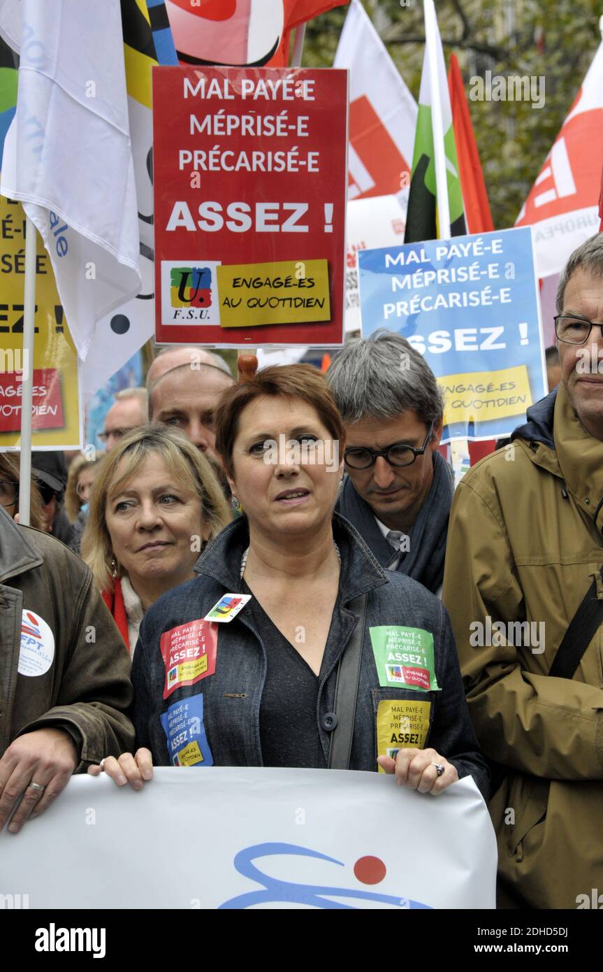 FSU secretary general, Bernadette Groison at the French public sector workers strike and protest against Macron in Paris, France on October 10, 2017. Photo by Alain Apaydin/ABACAPRESS.COM Stock Photo