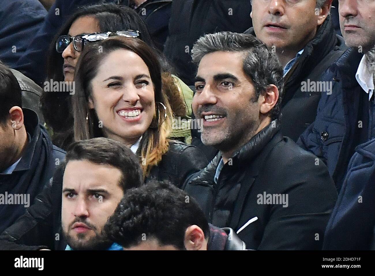 Charlotte Namura and Ari Abittan attend the FIFA 2018 World Cup Qualifier between France and Belarus at Stade de France on October 10, 2017 in Saint Denis, France. Photo by Laurent Zabulon/ABACAPRESS.COM Stock Photo