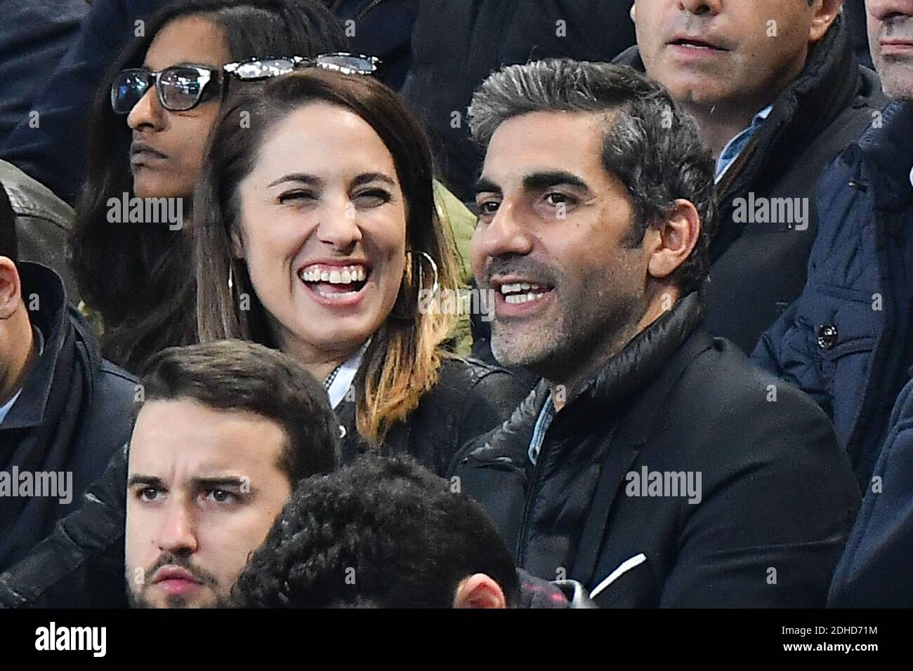 Charlotte Namura and Ari Abittan attend the FIFA 2018 World Cup Qualifier between France and Belarus at Stade de France on October 10, 2017 in Saint Denis, France. Photo by Laurent Zabulon/ABACAPRESS.COM Stock Photo