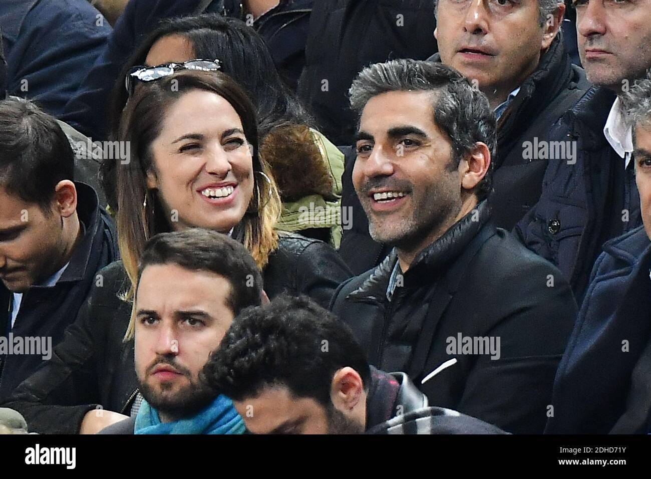 Charlotte Namura and Ari Abittan attend the FIFA 2018 World Cup Qualifier between France and Belarus at Stade de France on October 10, 2017 in Saint Denis, France. Photo by Laurent Zabulon/ABACAPRESS.COM Stock Photo