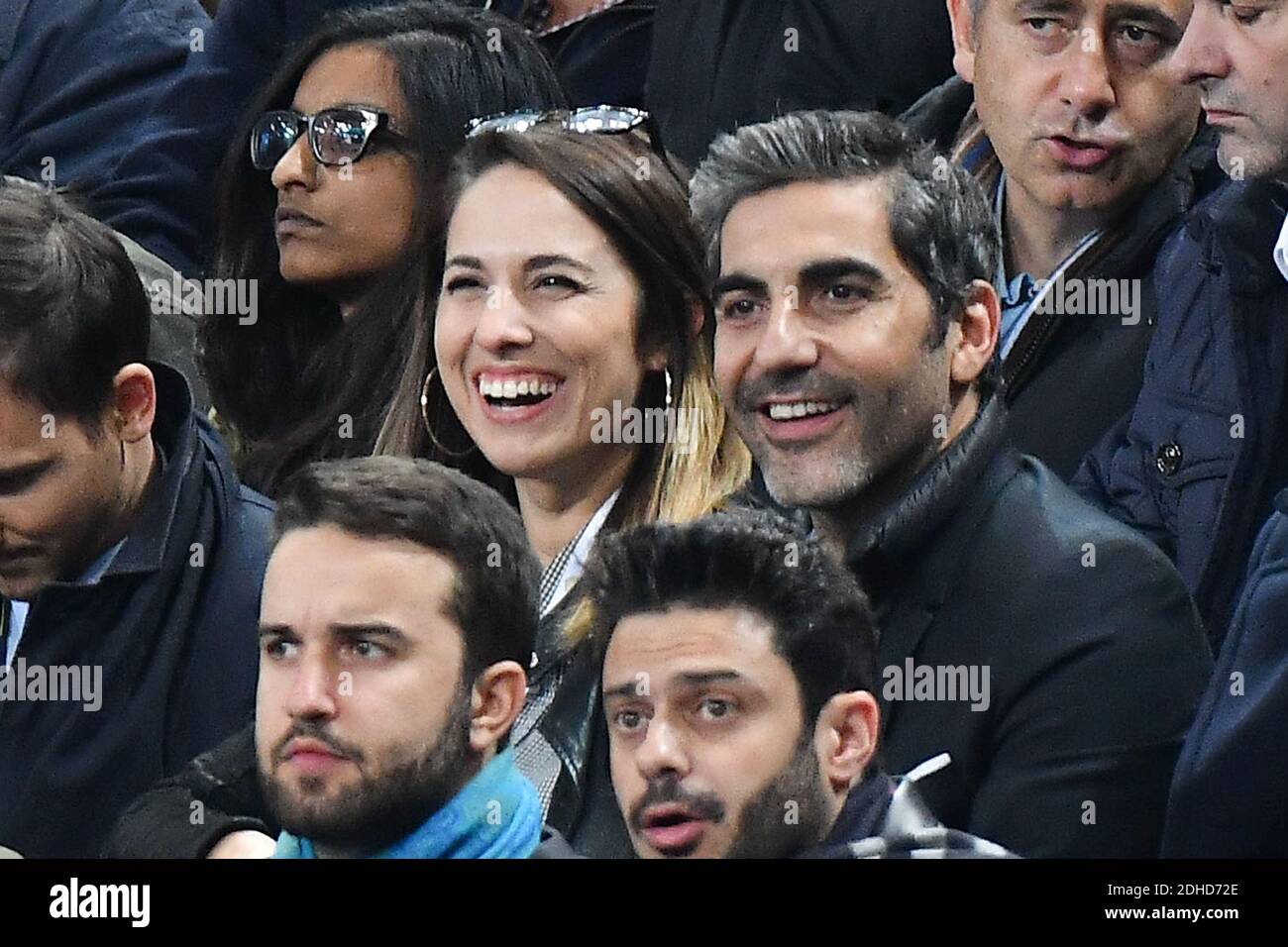Charlotte Namura and Ari Abittan attend the FIFA 2018 World Cup Qualifier between France and Belarus at Stade de France on October 10, 2017 in Saint Denis, France. Photo by Laurent Zabulon/ABACAPRESS.COM Stock Photo