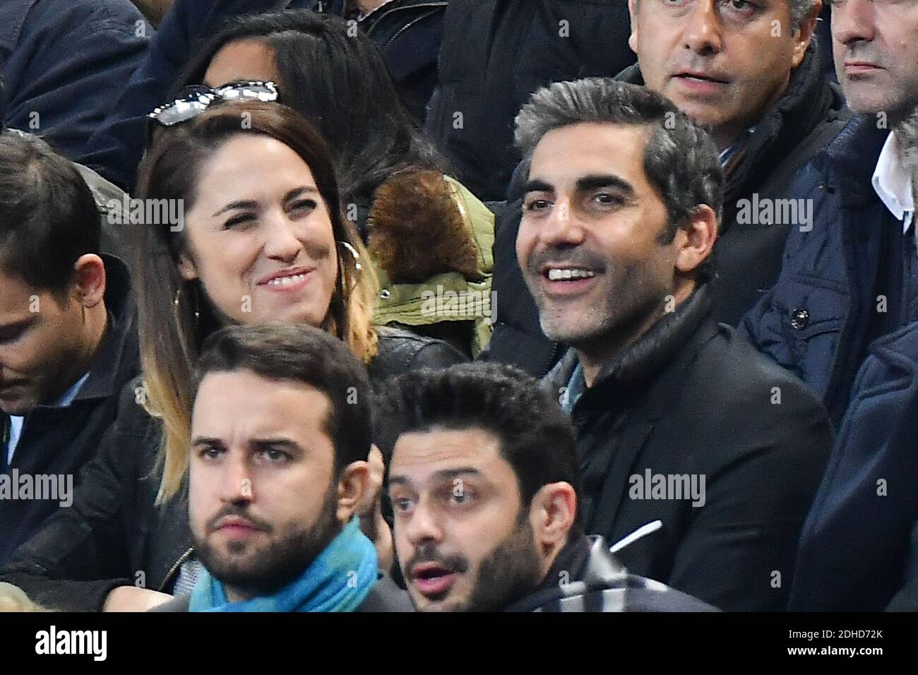Charlotte Namura and Ari Abittan attend the FIFA 2018 World Cup Qualifier between France and Belarus at Stade de France on October 10, 2017 in Saint Denis, France. Photo by Laurent Zabulon/ABACAPRESS.COM Stock Photo