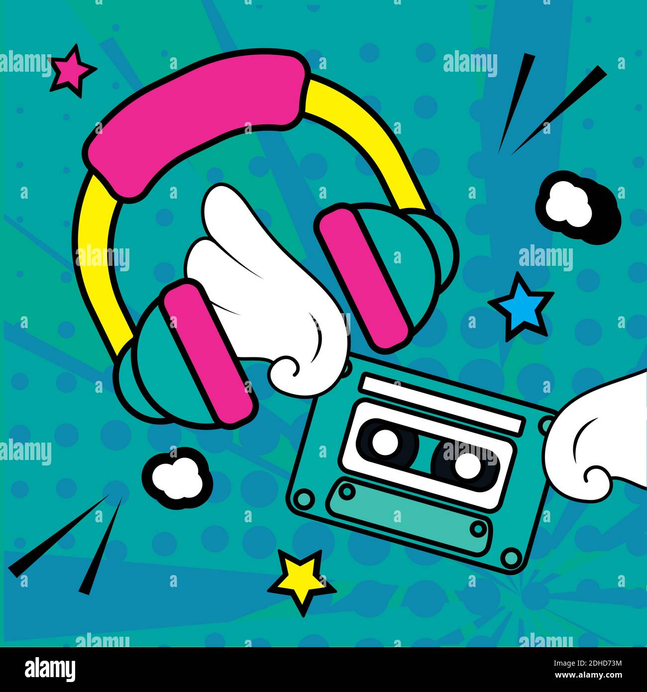pop art headphone and cassette design of retro expression comic theme