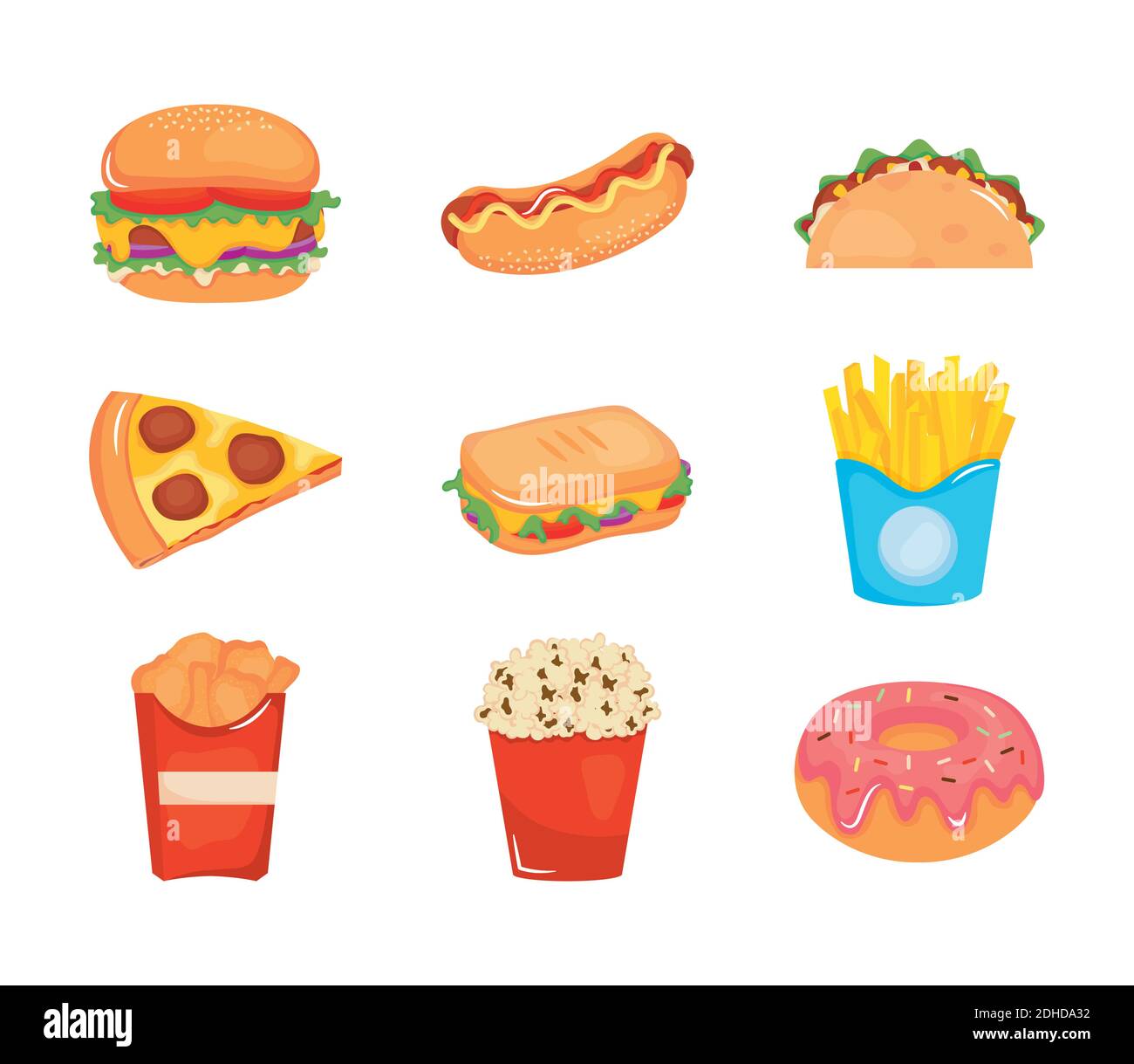 fast food icon set over white background, colorful design, vector ...