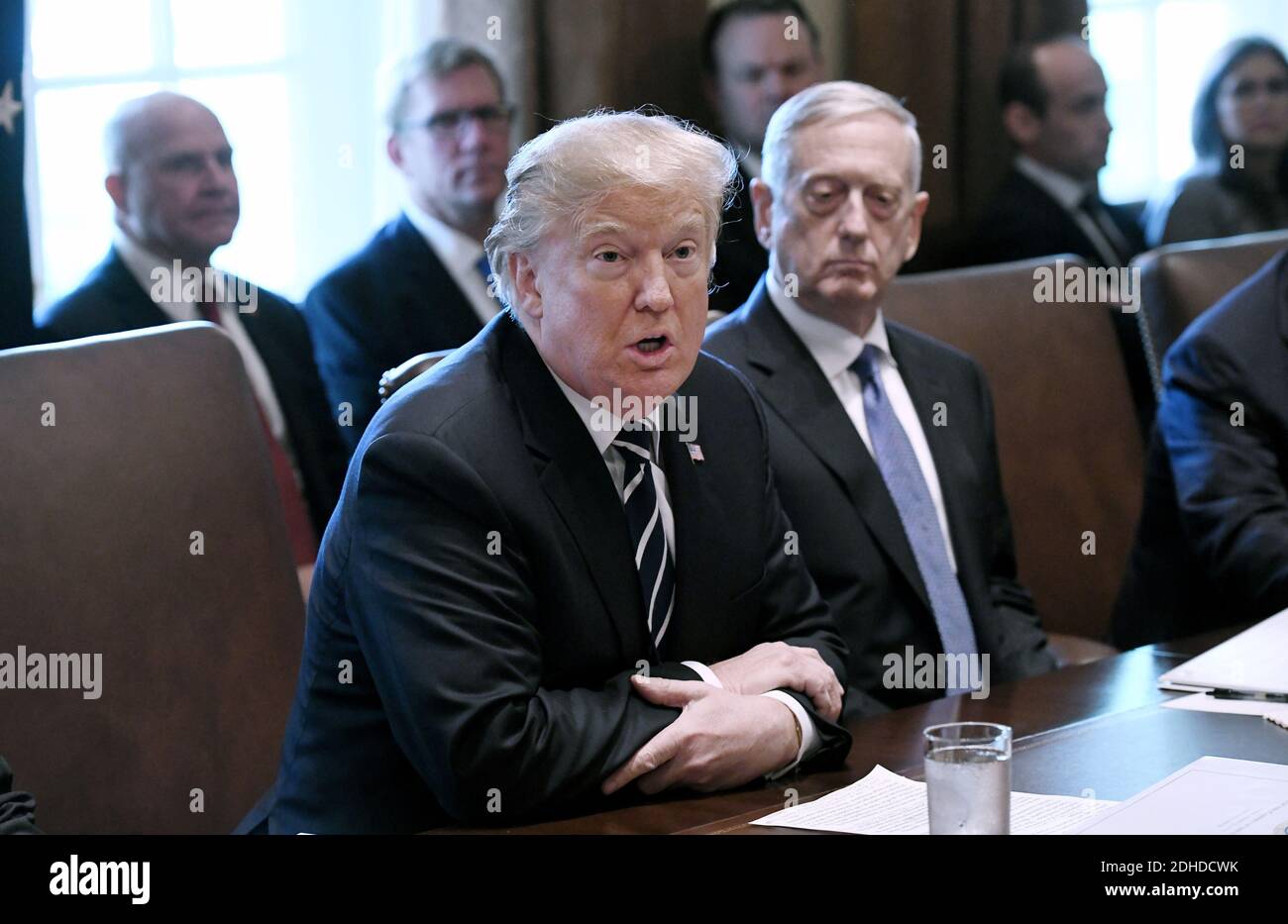 U.S. President Donald Trump speaks during a Cabinet Meeting in the ...