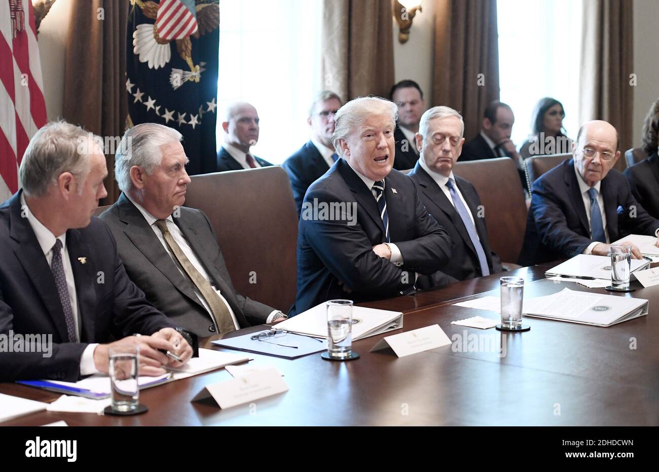 U.S. President Donald Trump speaks during a Cabinet Meeting in the ...