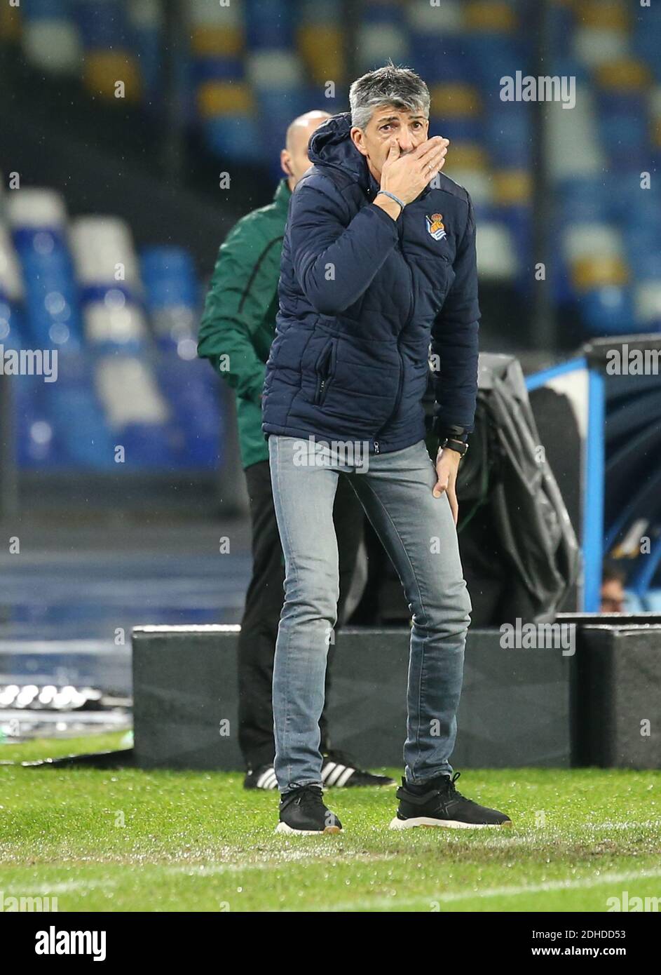 Naples, Italy. 10th Dec, 2020. Real Sociedad's Spanish coach Imanol Alguacil gestures during the UEFA Europa League Group F football match SSC Napoli vs Real Sociedad de Futbol. Napoli and Real Sociedad drew 1-1. Credit: Independent Photo Agency/Alamy Live News Stock Photo