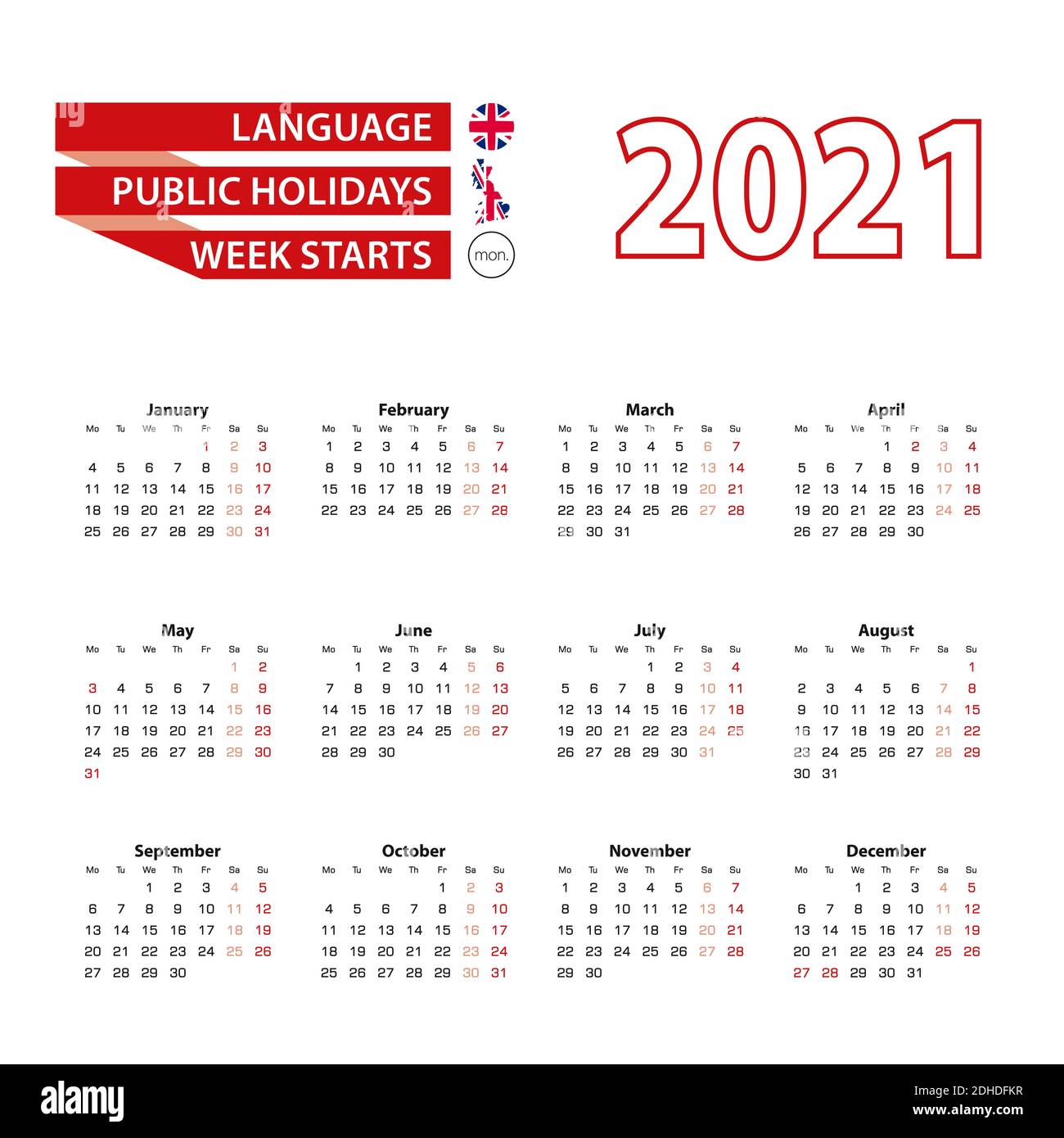 Calendar 2021 in English language with public holidays of the United ...