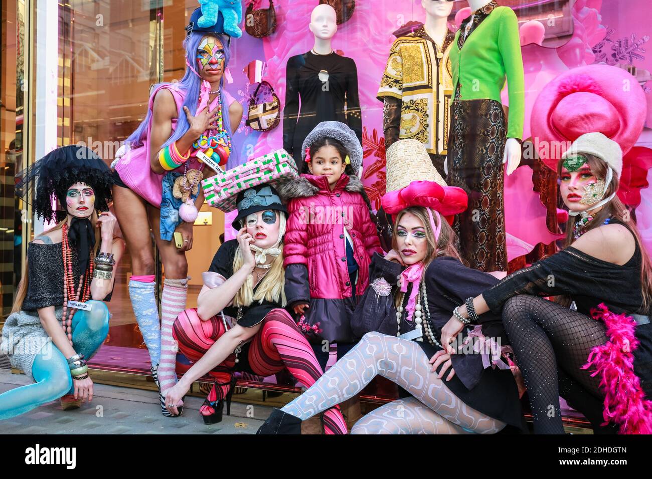 London, UK. 05 Dec 2020. Pierre Garroudi fashion street show. Girl and models takes part in a flash mob show in Knightsbridge. Credit: Waldemar Sikora Stock Photo