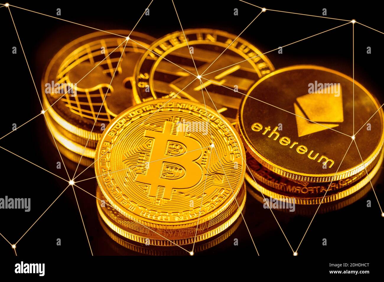 Bitcoin, litecoin and ripple coins currency finance money on graph chart  background. Bitcoin as most important cryptocurrency concept. Stack of  crypto Stock Photo - Alamy