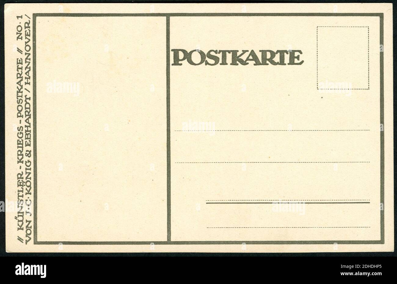 Künstler-Kriegs-Postkarte No. 1 von J. C. König & Ebhardt, Hannover, Heinz Keune, Orients Erwachen, Adressseite. Stock Photo