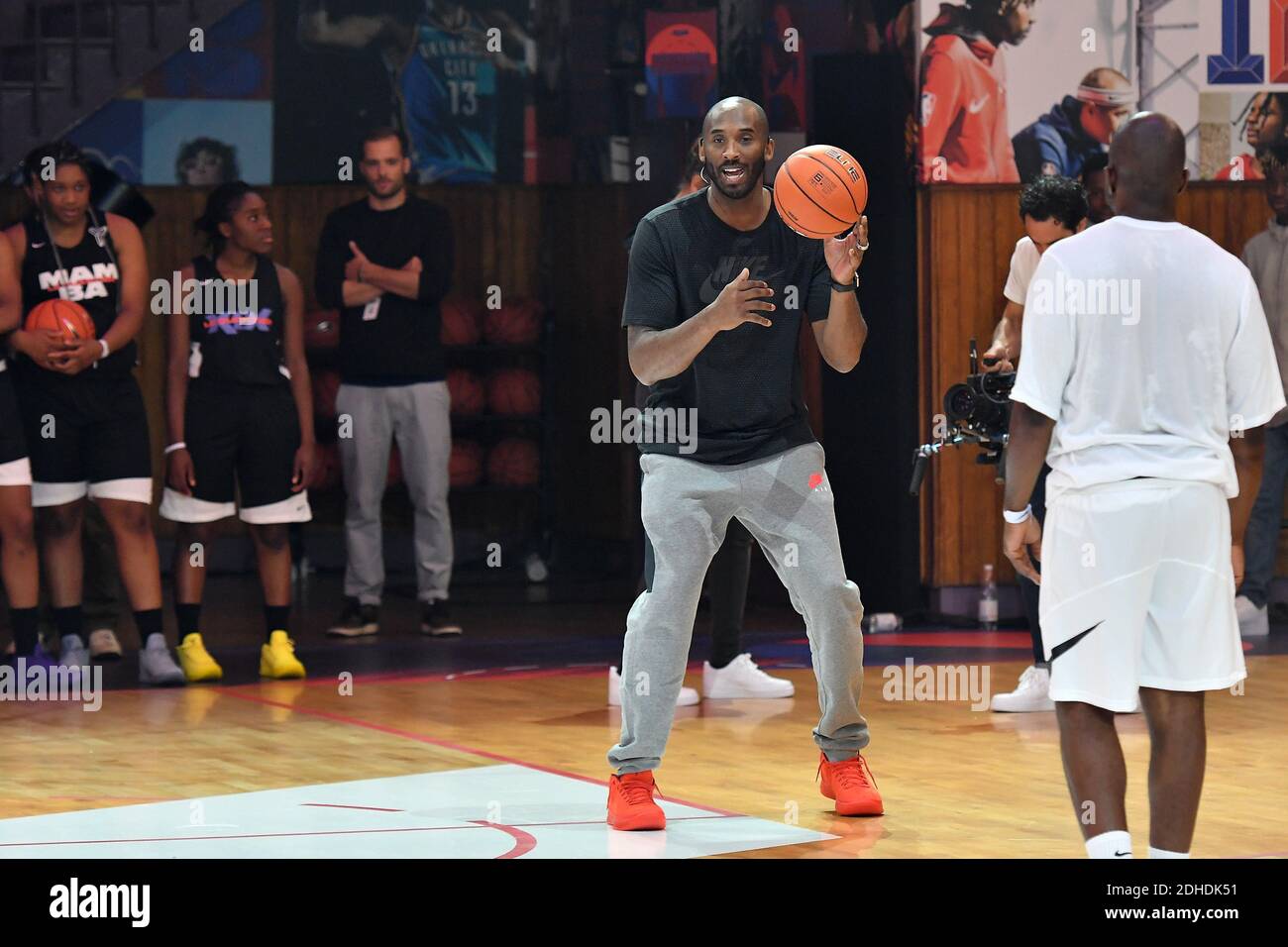 Former NBA star Kobe Bryant supervises a training session for INSEP  residents and a selection of the best players from the Paris region on  October 21, 2017 in Paris, France. The promotional
