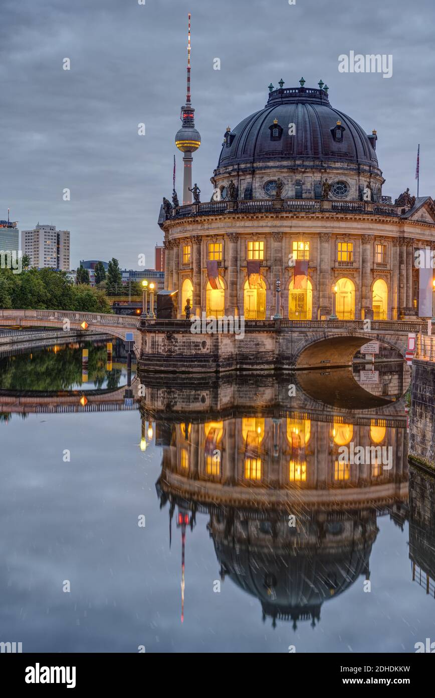 The Bode Museum and the Television Tower in Berlin on a cloudy morning Stock Photo