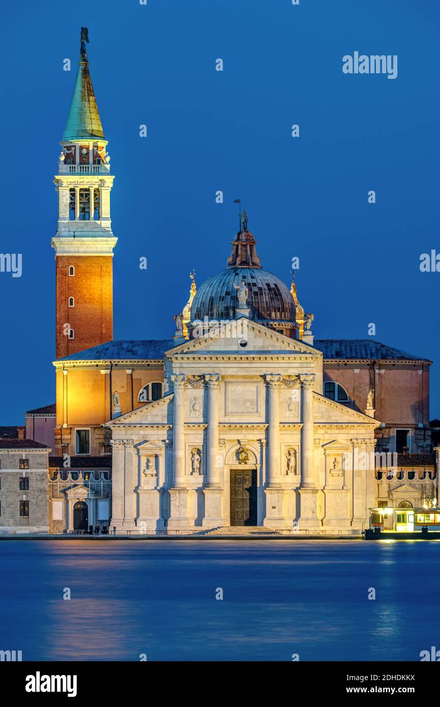 The San Giorgio Maggiore church in Venice, Italy, at night Stock Photo