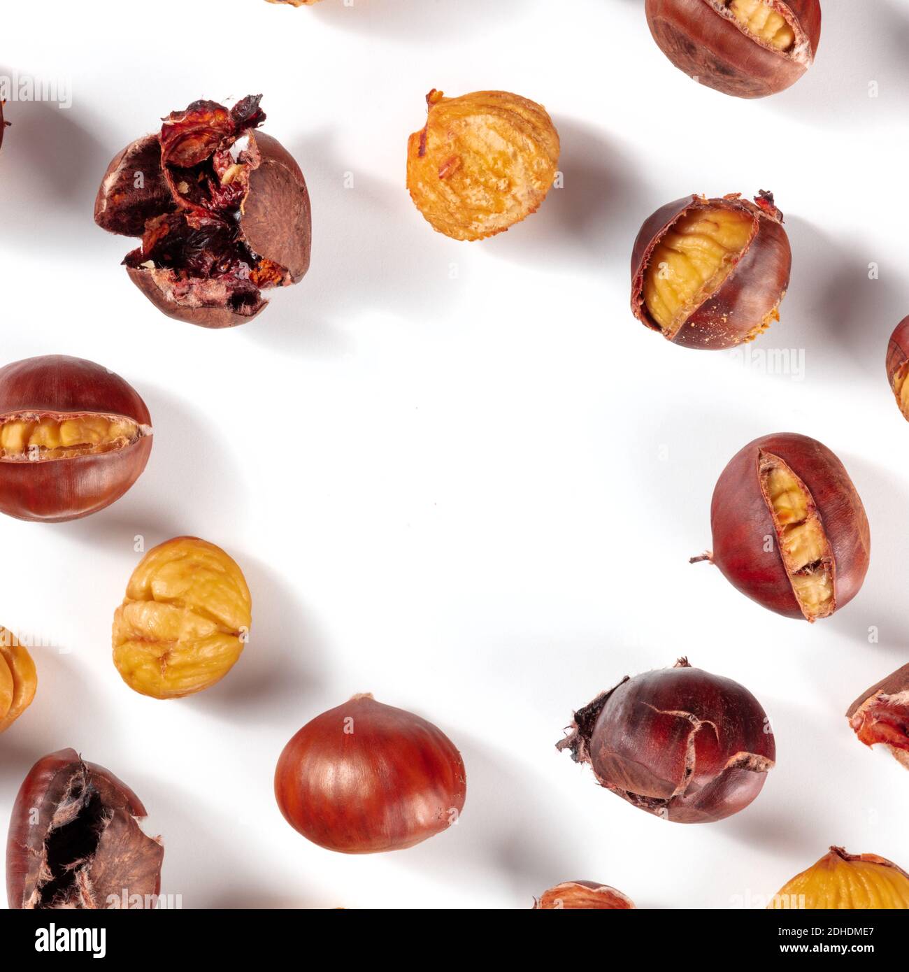 Roasted chestnuts square design template with a place for text Stock Photo
