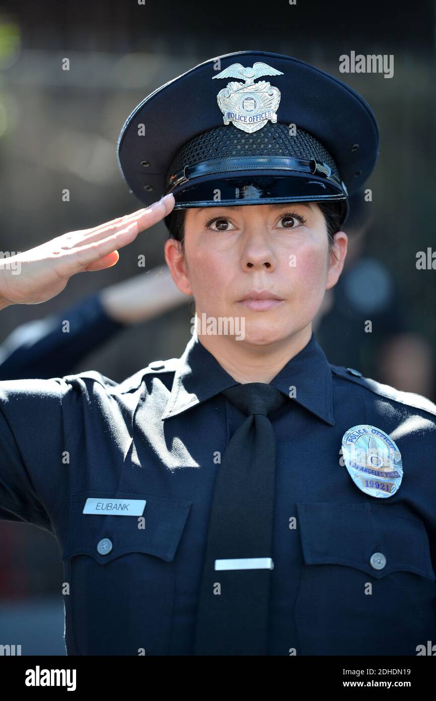 The unveiling ceremony of the LAPD Hollywood star honring the Los Angeles Police Department Hollywood Division fallen police officers. The fallen officers are: Policeman Clyde Pritchett (1936), Policeman Clay N. Hunt (1955), Policeman Ian J. Campbell (1963), Police Officer Robert J. Cote (1969), Detective Russell L. Kuster (1990), Police Officer Joe Rios (1993), Police Officer Charles D. Heim (1994) and Police Officer Nicholas Lee (2014). October 23, 2017 in Los Angeles, California. Photo by Lionel Hahn/AbacaPress.com Stock Photo