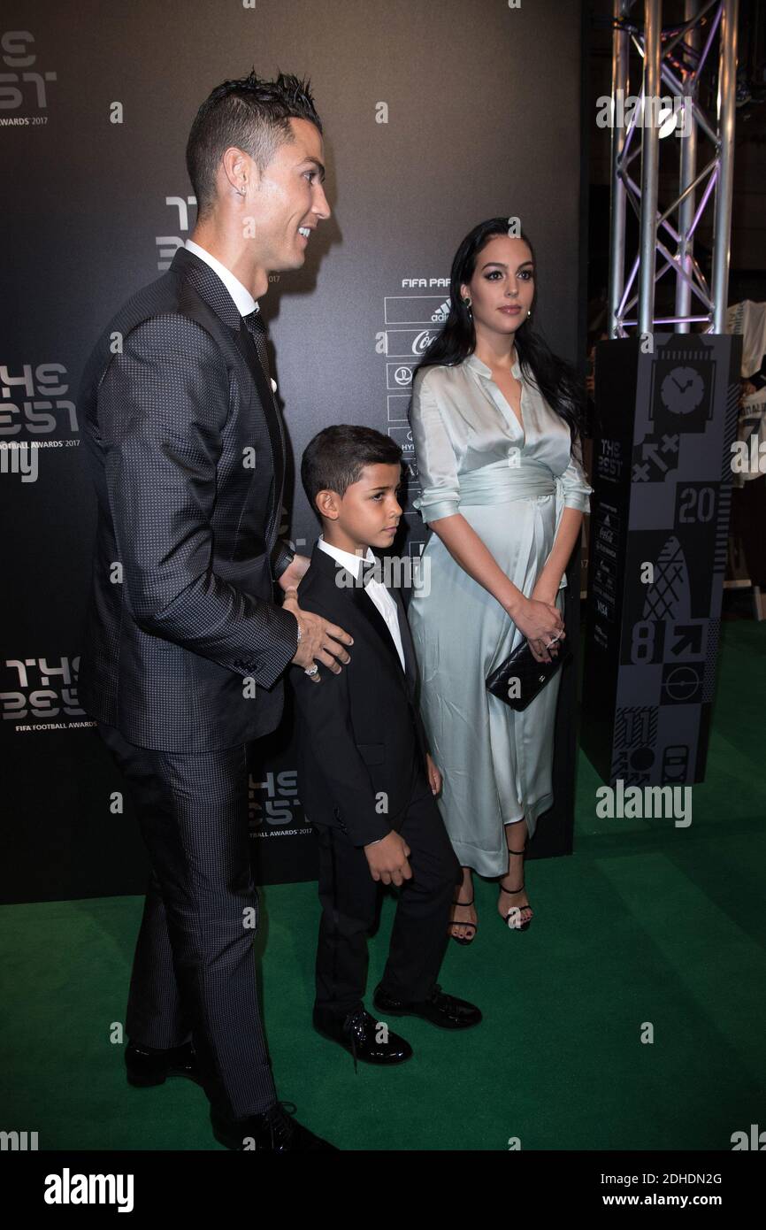Real Madrid forward Cristiano Ronaldo, his pregnant girlfriend Georgina  Rodriguez and his son Cristiano Ronaldo Jr arriving on the Green Carpet at  the Best FIFA Football Awards at Palladium Theater, London, UK,