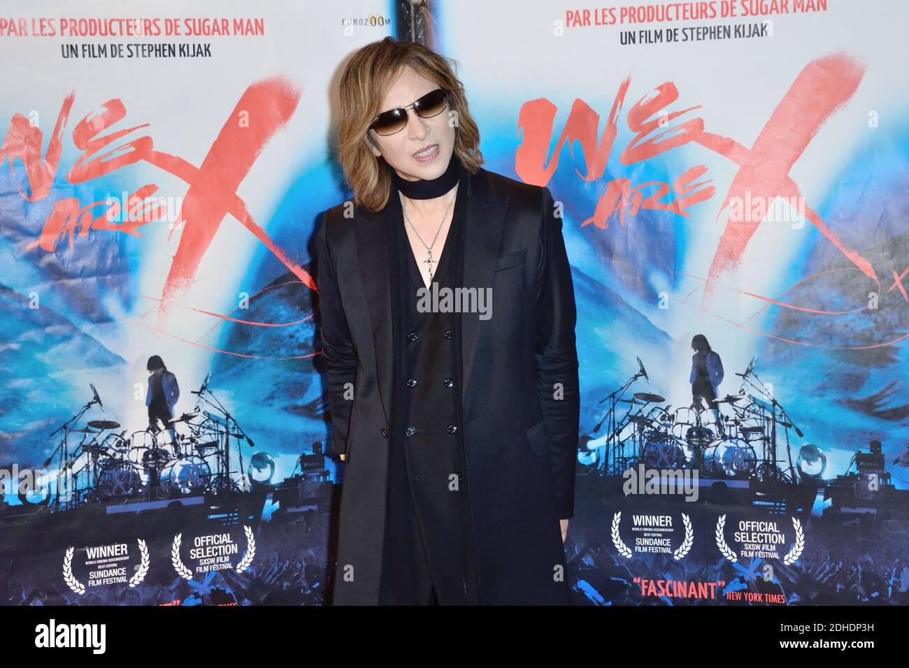 Yoshiki Hayashi better known by his stage name Yoshiki attends the french  premiere of the movie We Are X at the UGC Cine Cite les Halles in Paris,  France on October 24,