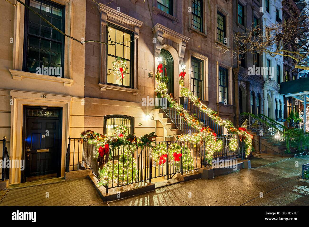 Christmas in New York Townhouse Decorations Stock Photo