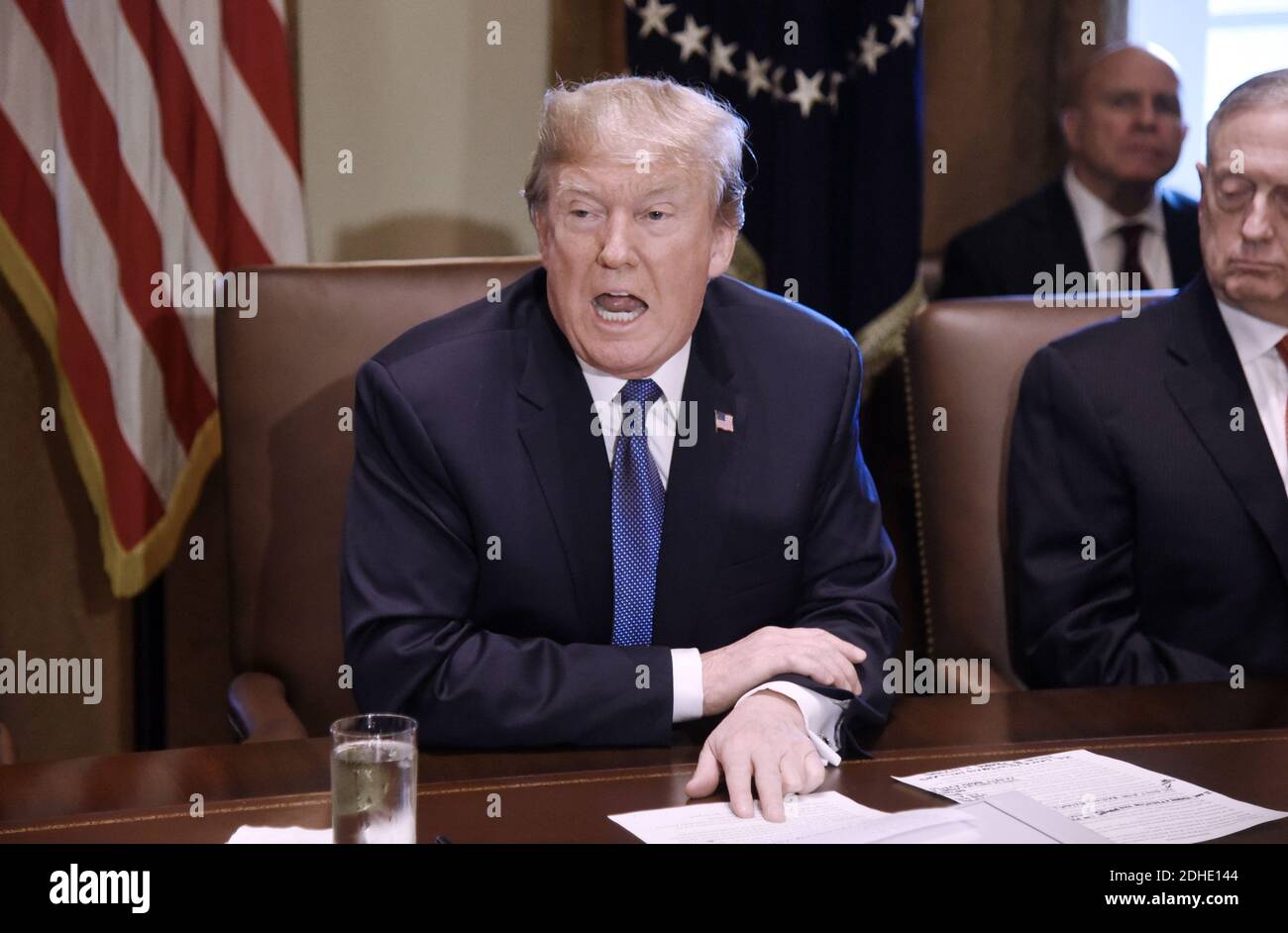 U.S. President Donald Trump speaks during a Cabinet Meeting in the ...