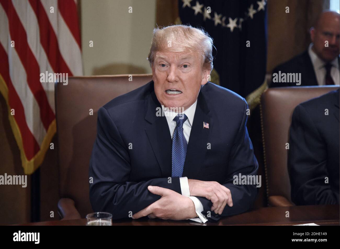 U.S. President Donald Trump speaks during a Cabinet Meeting in the ...