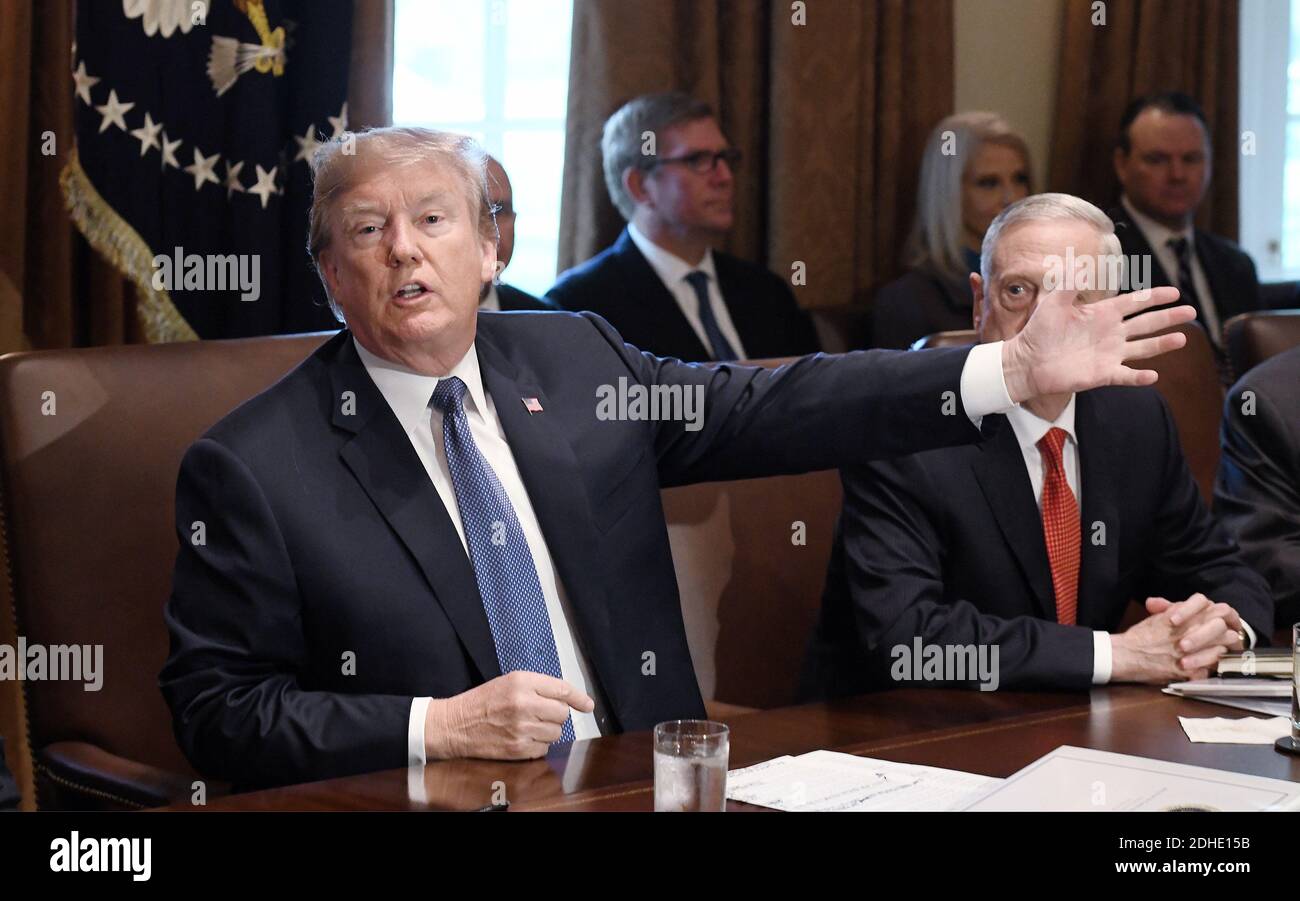 U.S. President Donald Trump speaks during a Cabinet Meeting in the ...