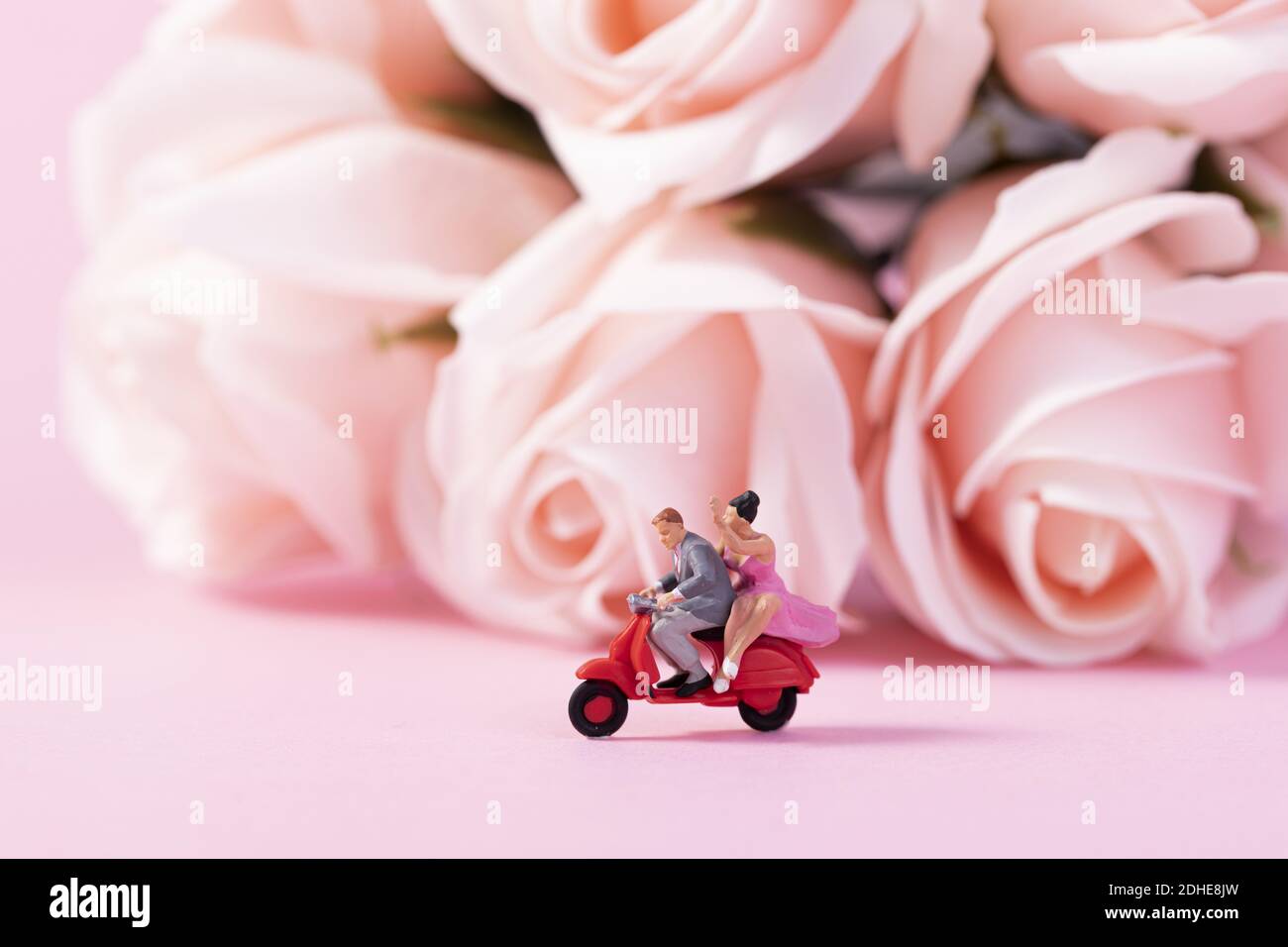 A creative shot of Valentine's day romantic doll couple on a ...