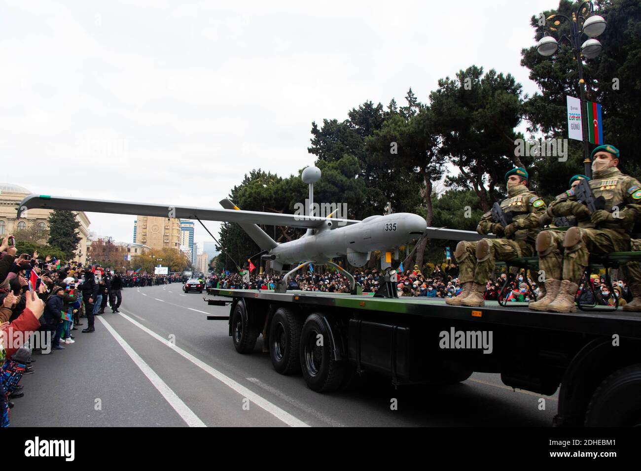 Victory Parade in Baku - Azerbaijan: 10 December 2020. UAV, unmanned aerial vehicles of Azerbaijan Army. IHA Stock Photo