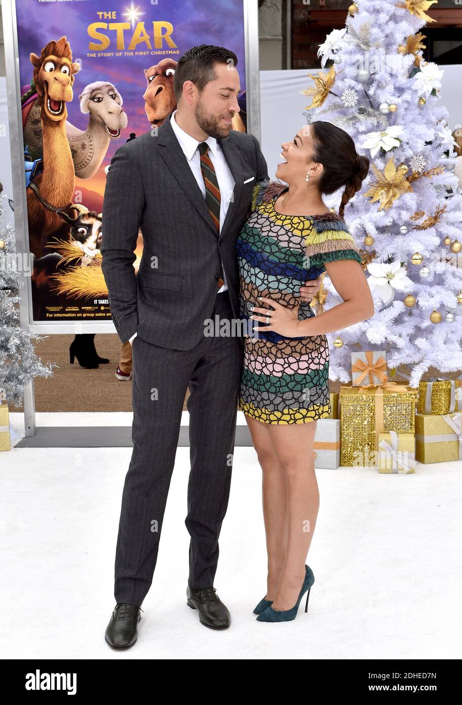 Zachary Levi, Gina Rodriguez attend the Premiere of Columbia Pictures
