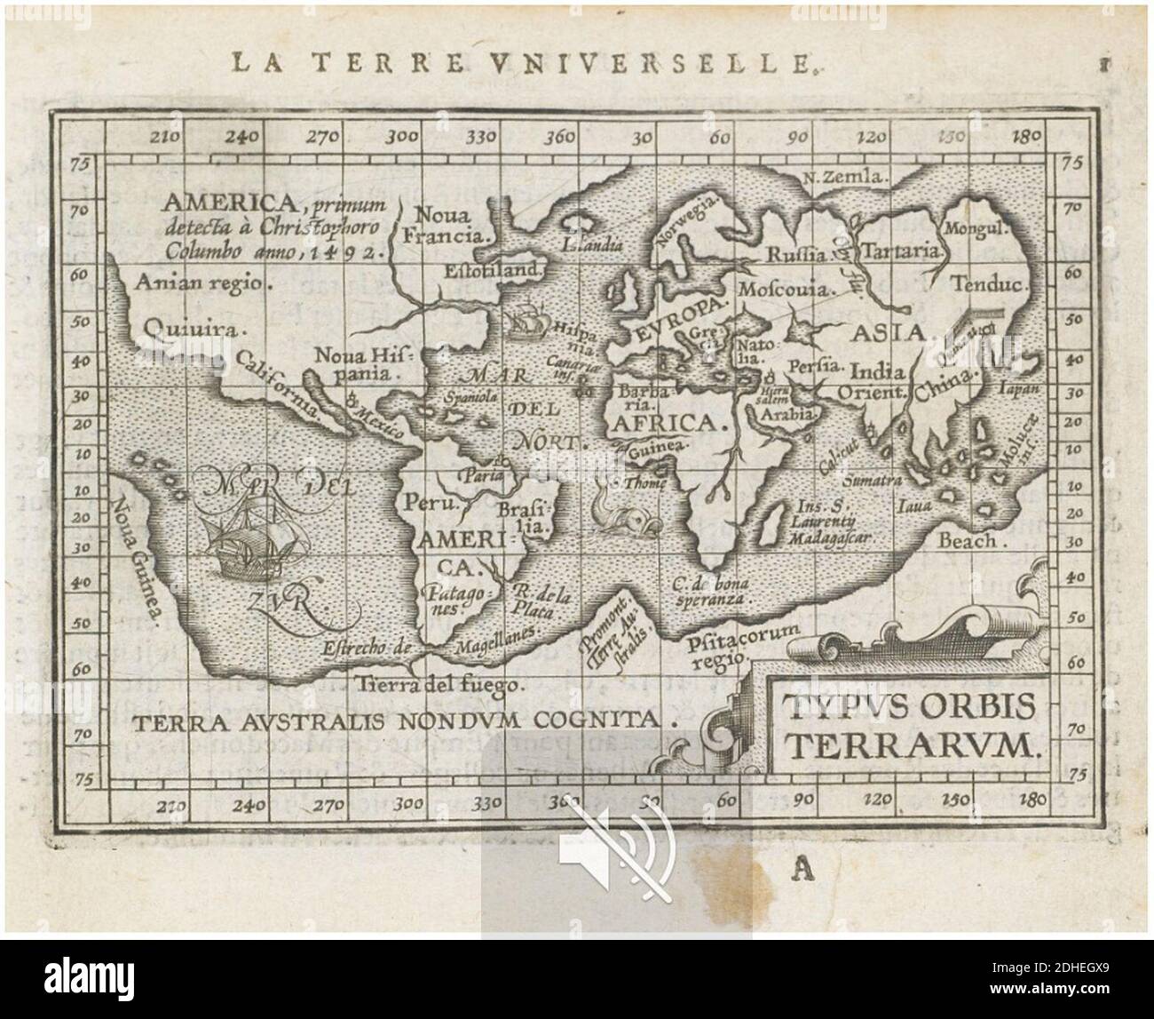 L'Epitome du Theatre de l'Univers d'Abraham Ortelius - La terre universelle. Stock Photo