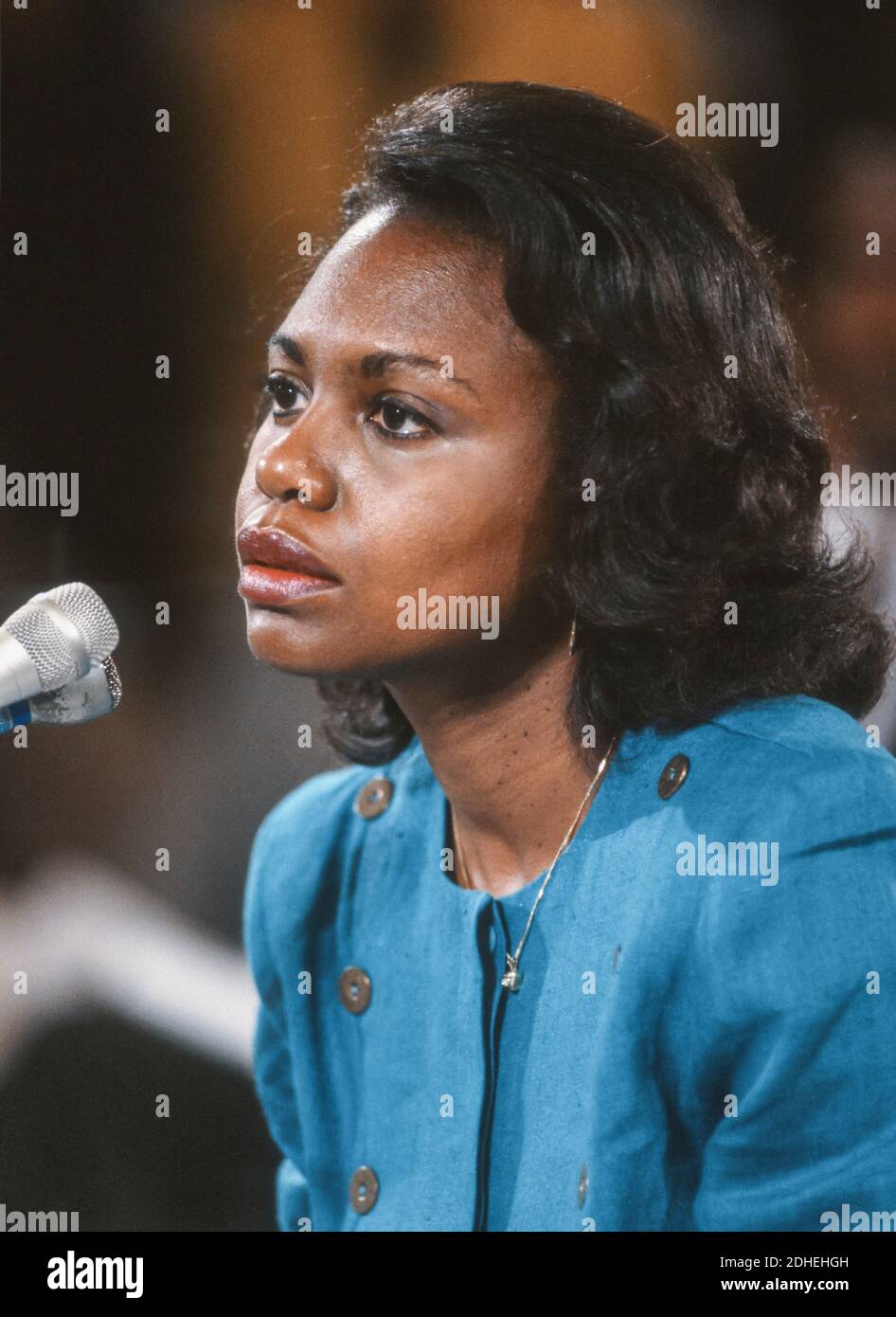 WASHINGTON, DC, USA, OCTOBER 11, 1991: Anita Hill, testifies during Supreme Court nominee Clarence Thomas Senate confirmation hearing. Stock Photo