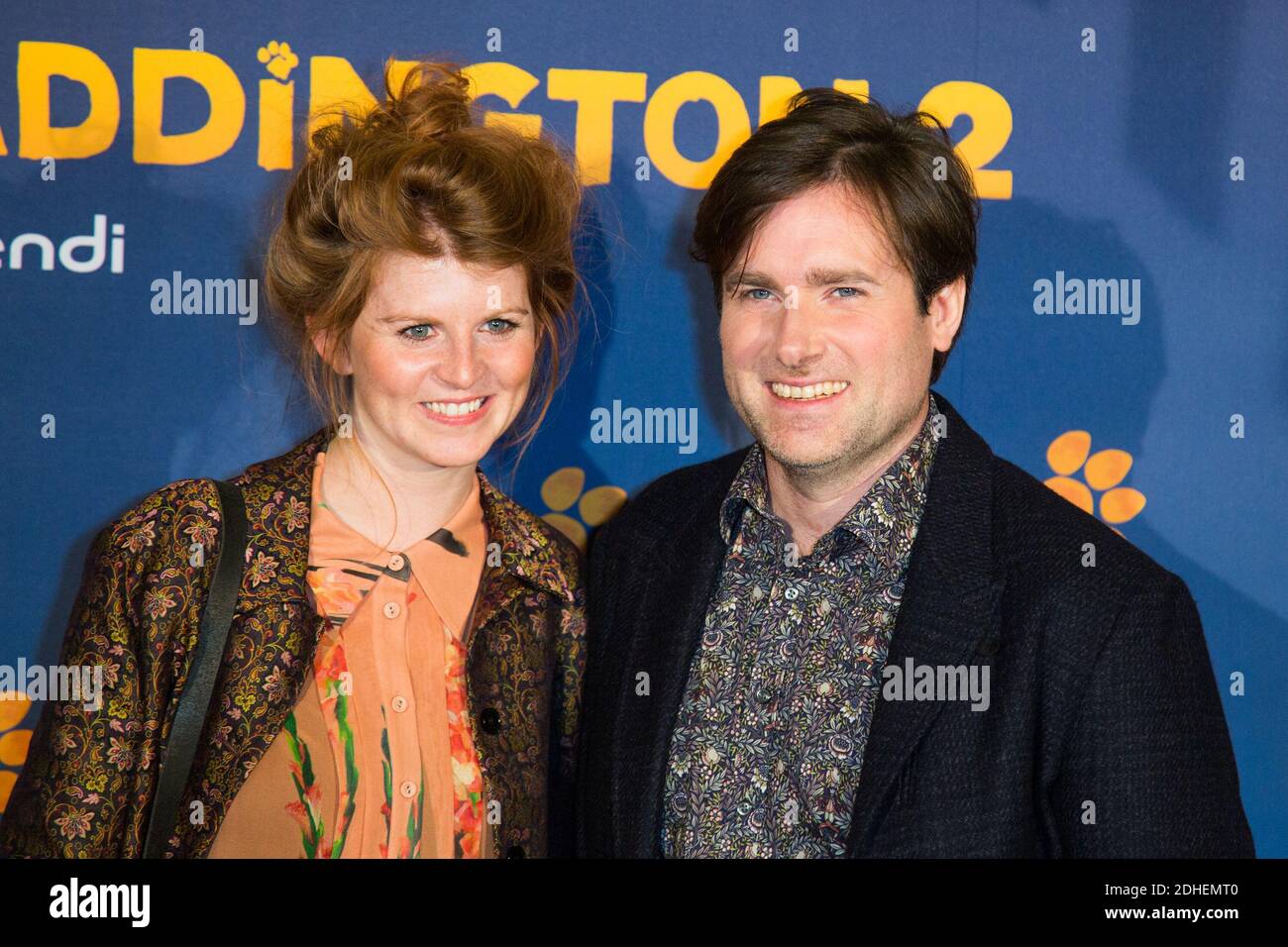 Paul King and his wife Eloise Moody arriving at 'Paddington 2' Paris