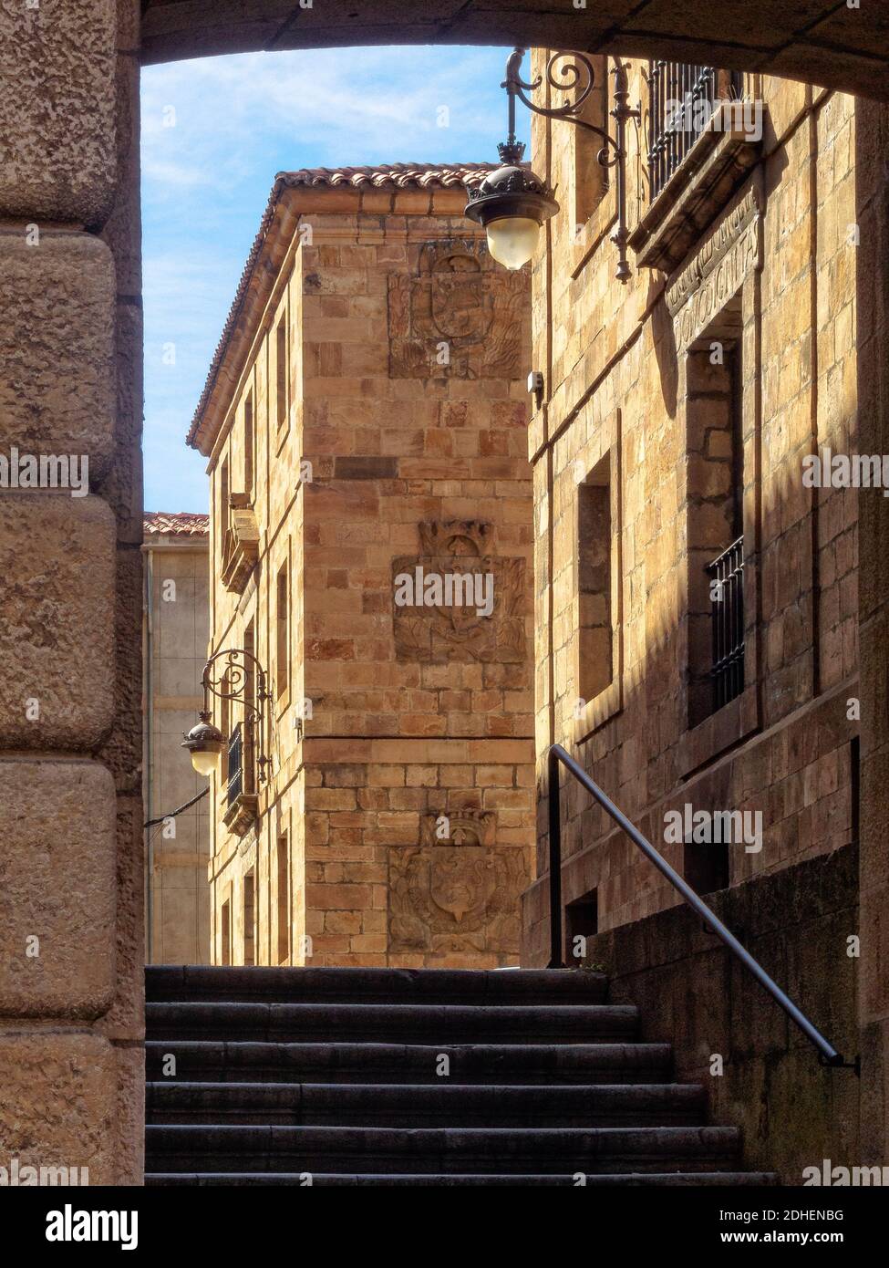 Calle Cien Doncellas photographed from Calle Ave Maria - Leon, Castile and Leon, Spain Stock Photo