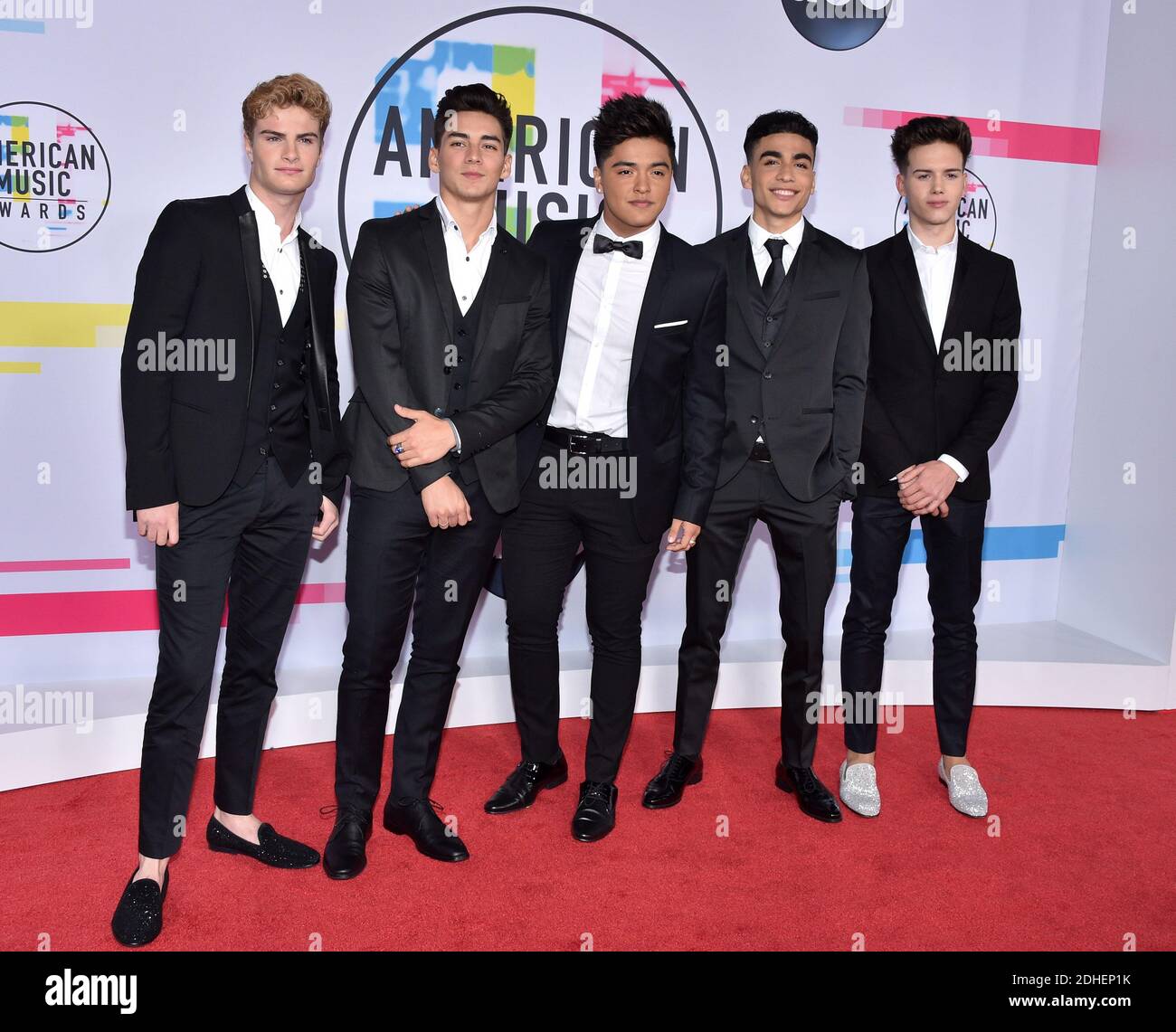 Brady Tutton, Chance Perez, Sergio Calderon Jr., Drew Ramos, and Michael Conor of the band In Real Life attend the 2017 American Music Awards at Microsoft Theater on November 19, 2017 in Los Angeles, California. Photo by Lionel Hahn/AbacaPress.com Stock Photo