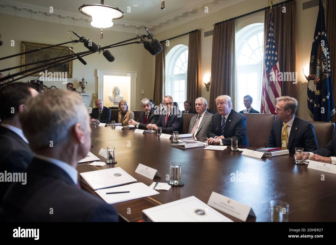 President Donald Trump speaks to the media during a cabinet meeting at ...
