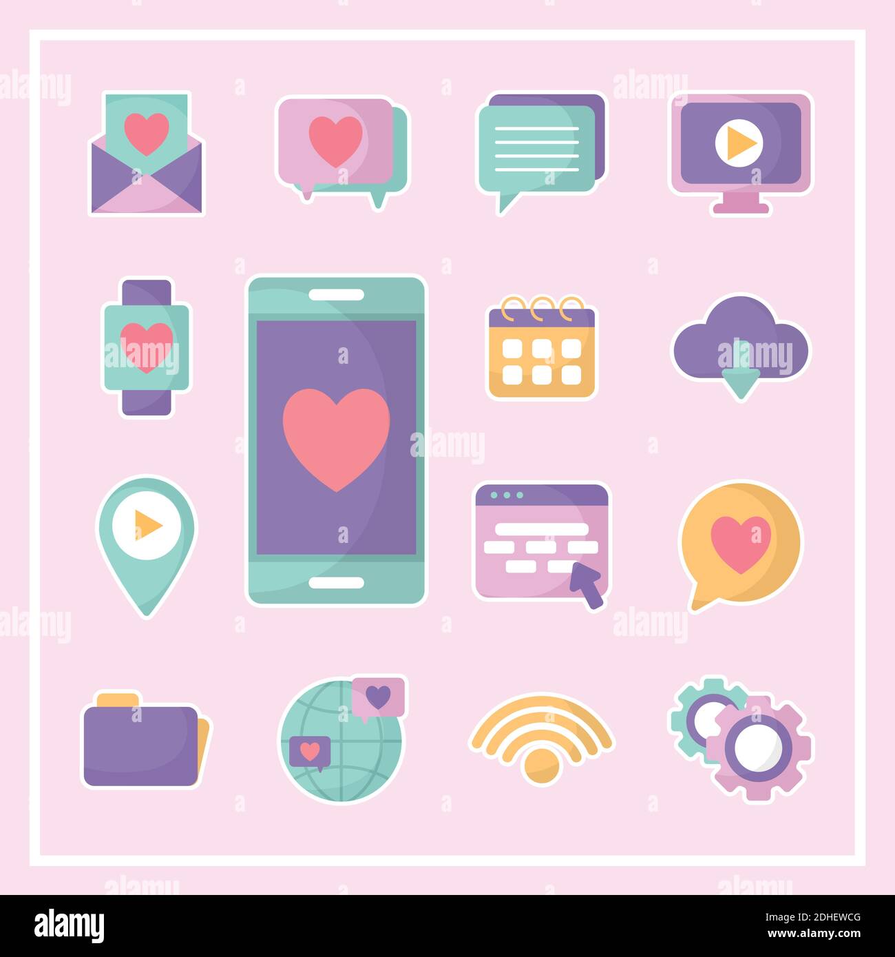 bundle of social media icons over a pink background Stock Vector Image ...