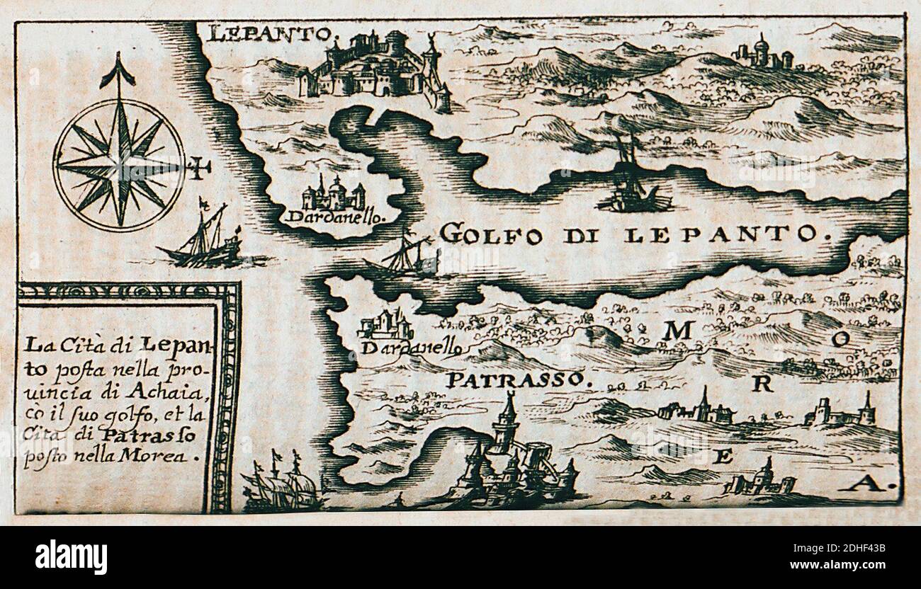 La cità di Lepanto posta nella provincia di Achaia, cò il suo golfo, et la cita di Patrasso posto nella Morea - Sandrart Jacob Von - 1687. Stock Photo