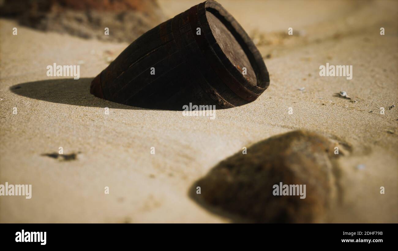 Old wooden barrel on the beach Stock Photo Alamy