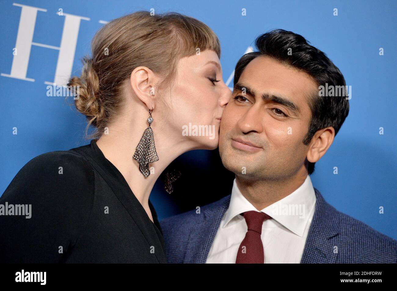 Kumail Nanjiani, Emily V. Gordon attend the Golden Globes 75th