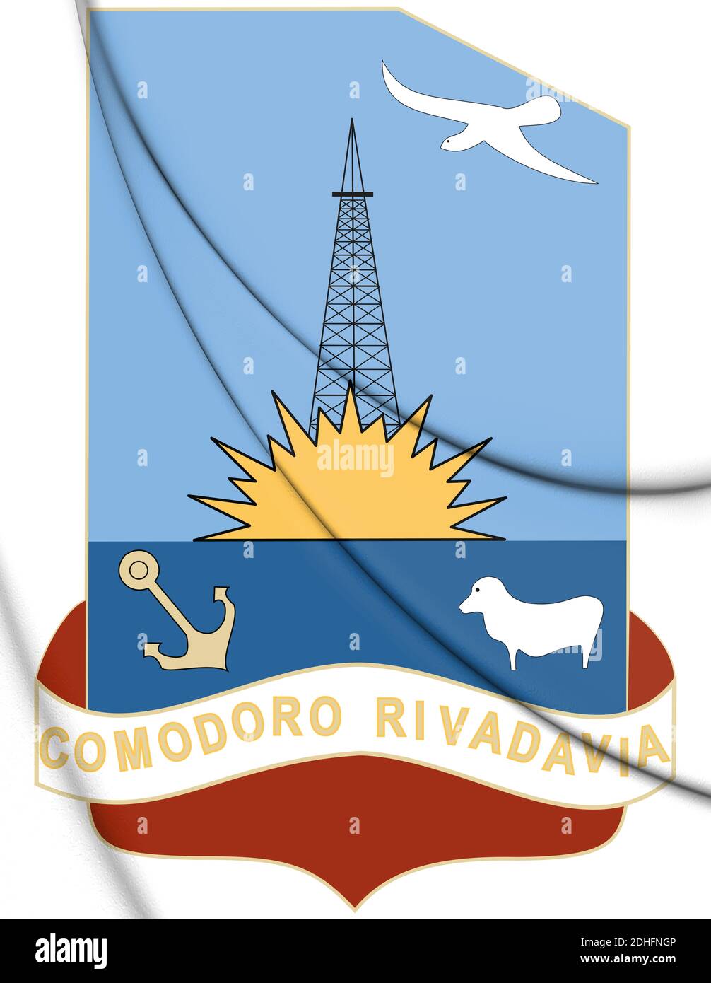3D Comodoro Rivadavia coat of arms, Argentina. 3D Illustration. Stock Photo