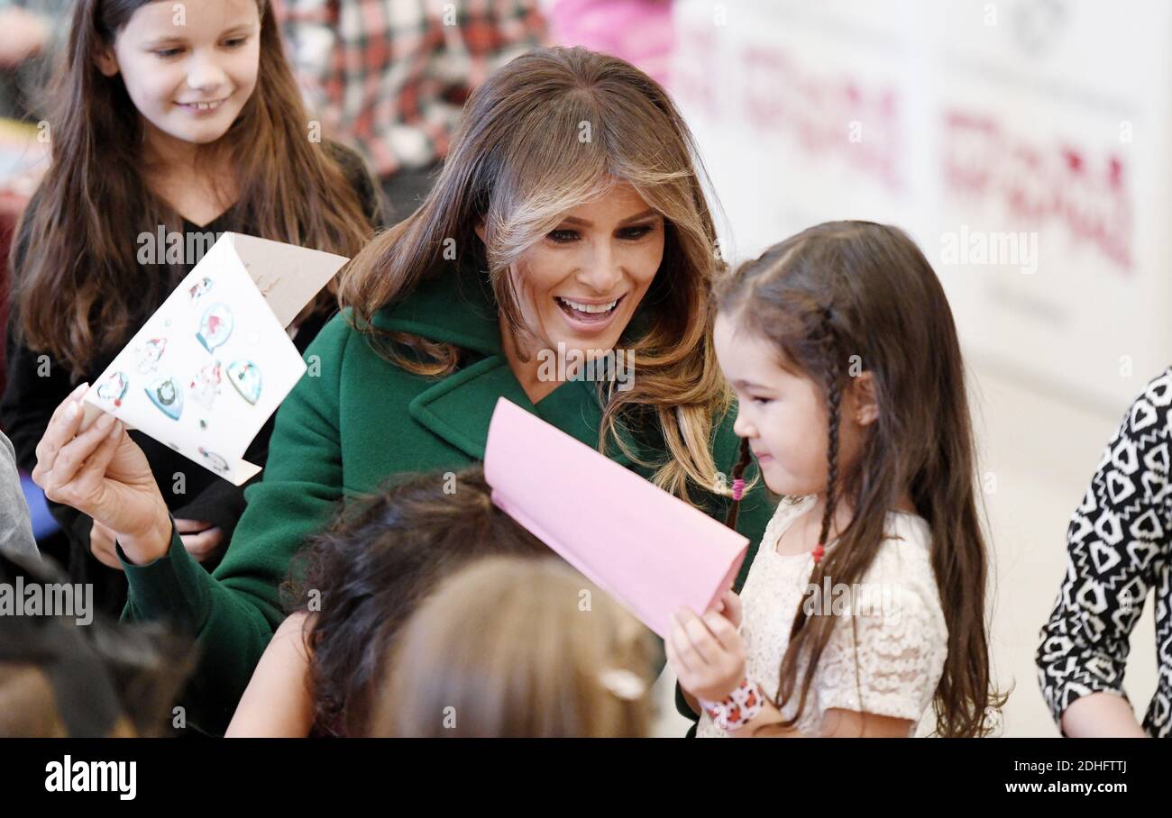 U.S. first lady Melania Trump helps to make christmas cards with military kids for the Marine Corps' Toys for Tots Campaign December 13, 2017 at Joint Base Anacostia-Bolling in Washington, DC, USA. Photo by Olivier Douliery/ABACAPRESS.COM Stock Photo