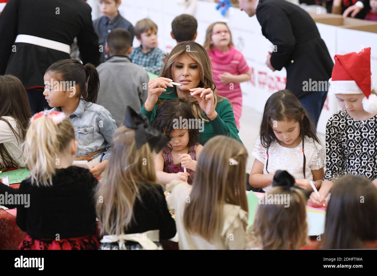 U.S. first lady Melania Trump helps to make christmas cards with military kids for the Marine Corps' Toys for Tots Campaign December 13, 2017 at Joint Base Anacostia-Bolling in Washington, DC, USA. Photo by Olivier Douliery/ABACAPRESS.COM Stock Photo