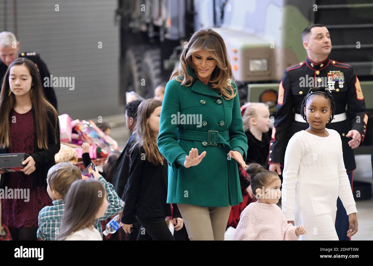 U.S. first lady Melania Trump helps to sort toys with Marines for the Marine Corps' Toys for Tots Campaign December 13, 2017 at Joint Base Anacostia-Bolling in Washington, DC, USA. Photo by Olivier Douliery/ABACAPRESS.COM Stock Photo