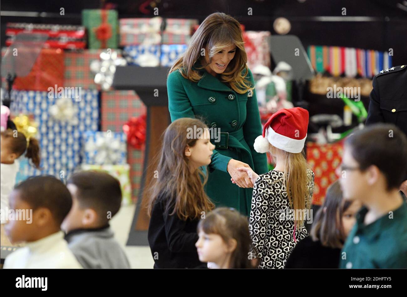 U.S. first lady Melania Trump helps to sort toys with Marines for the Marine Corps' Toys for Tots Campaign December 13, 2017 at Joint Base Anacostia-Bolling in Washington, DC, USA. Photo by Olivier Douliery/ABACAPRESS.COM Stock Photo