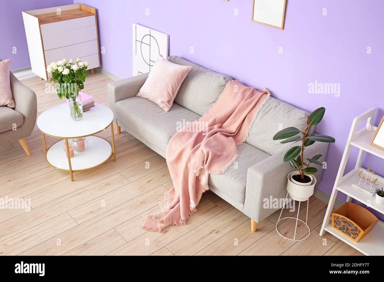 Stylish interior of living room with sofa Stock Photo - Alamy