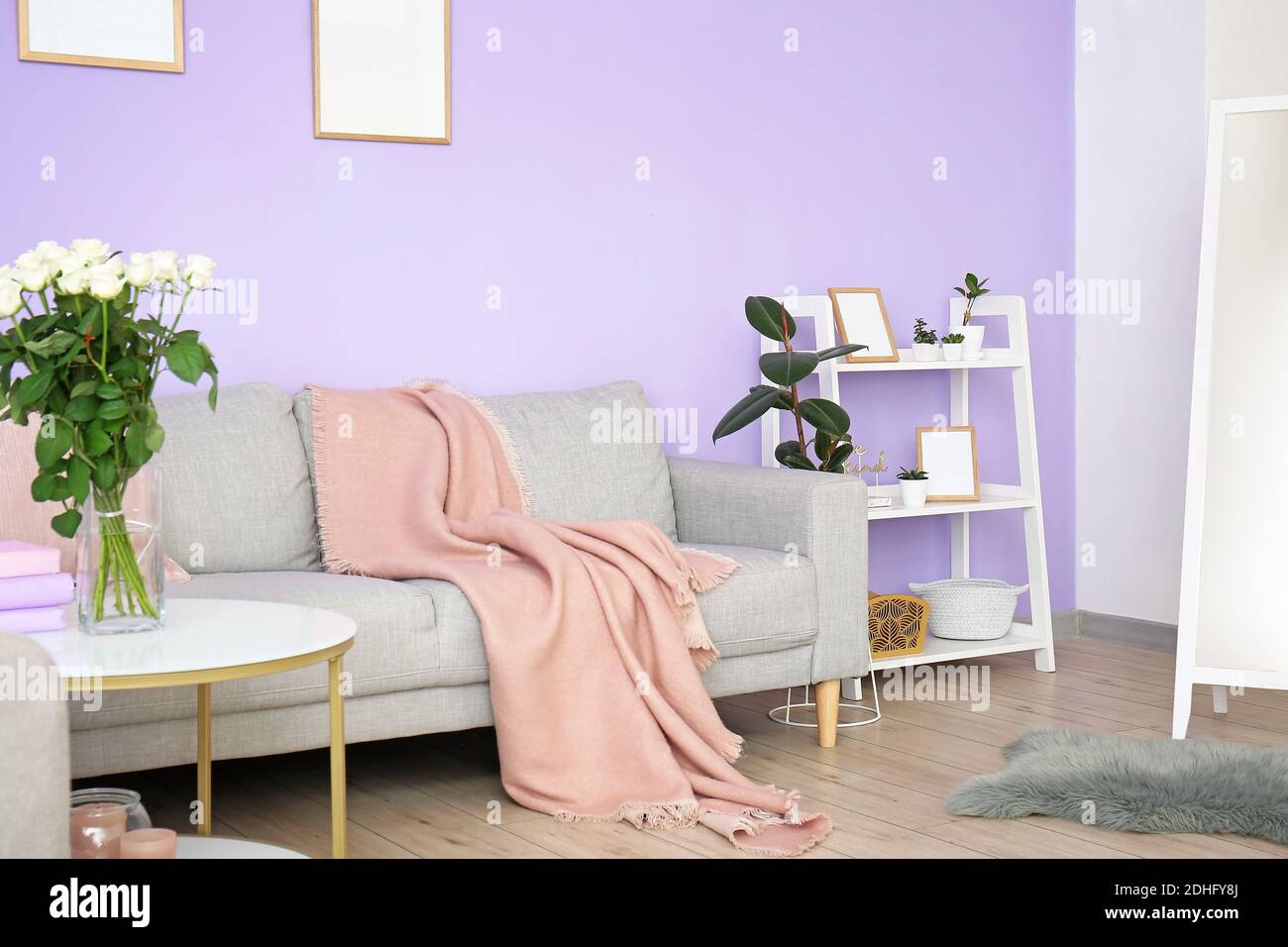 Stylish interior of living room with sofa Stock Photo - Alamy