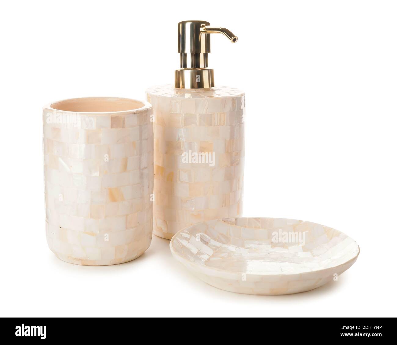 Bath accessories on white background Stock Photo - Alamy