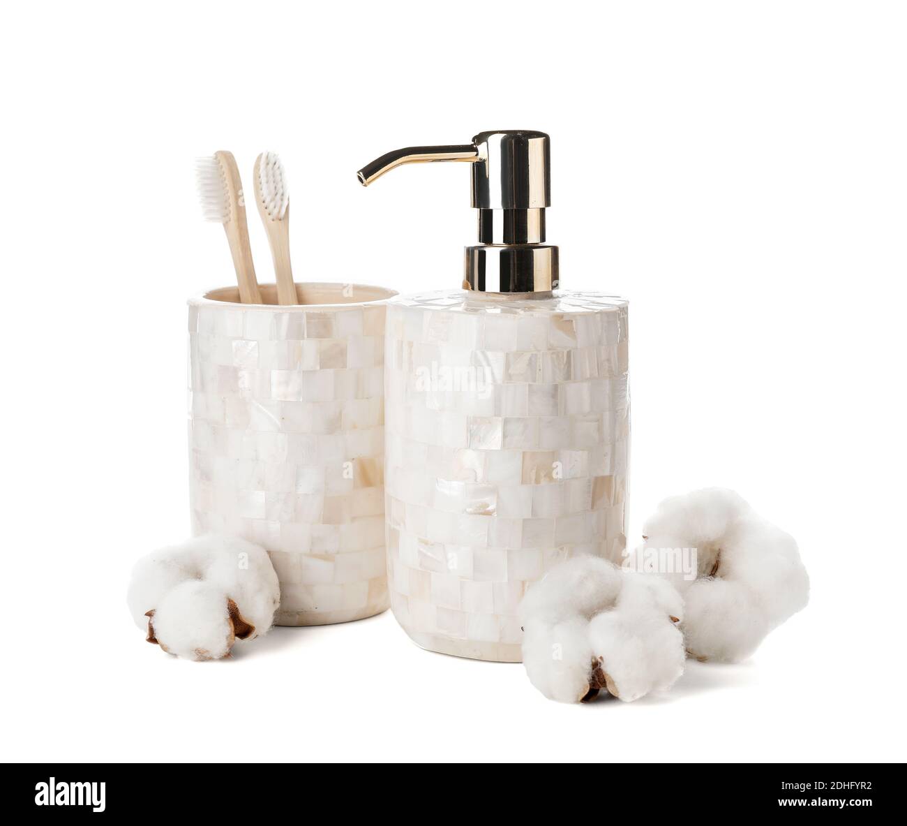Bath accessories on white background Stock Photo - Alamy