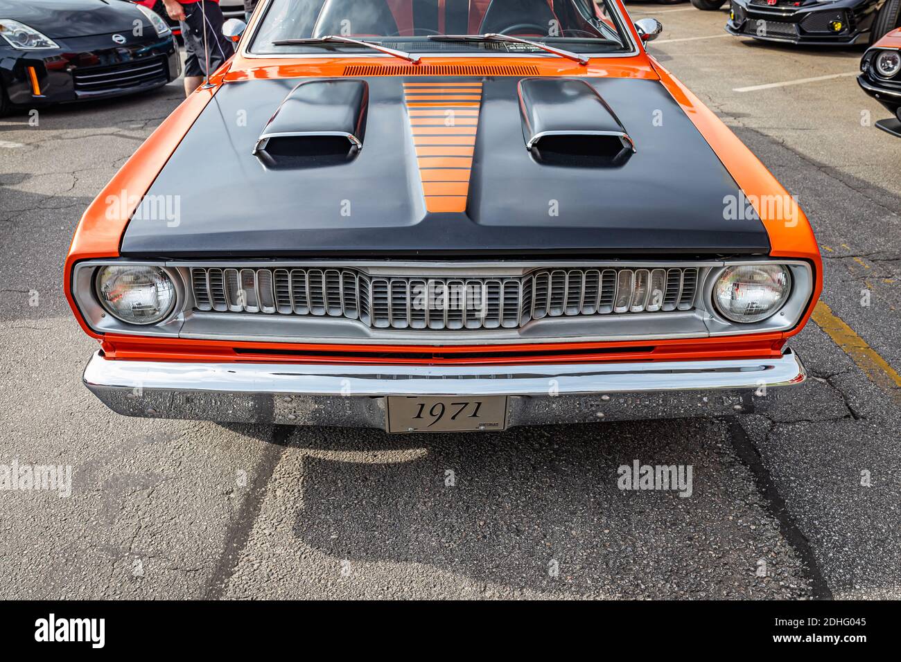 Tybee Island, GA - October 3, 2020: 1971 Plymouth Duster hardtop coupe  at a local car show. Stock Photo
